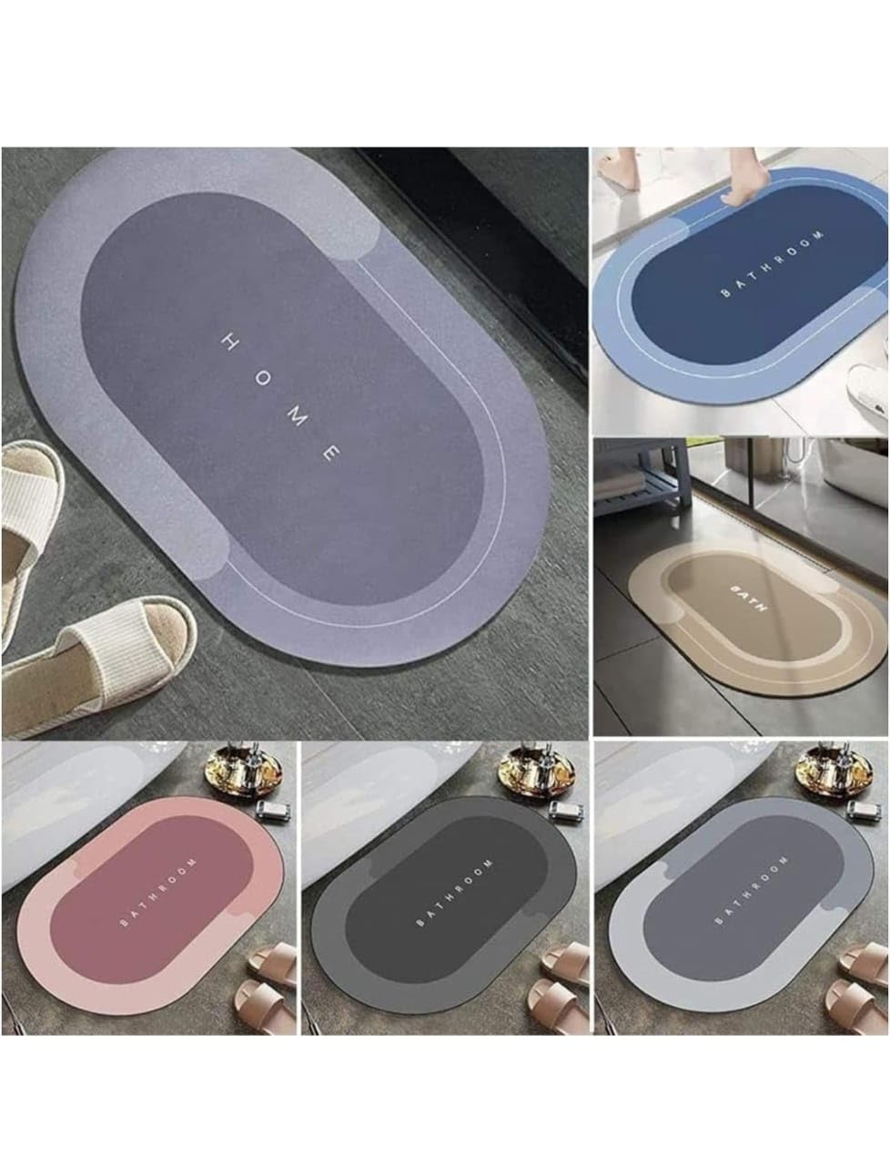 IDELLA Bathroom Mat,Door mat Door Mat, Rubber Non-Slip Quick Dry Rugs Fit Under Door Super Absorbent Thin Fashion Washable Oval